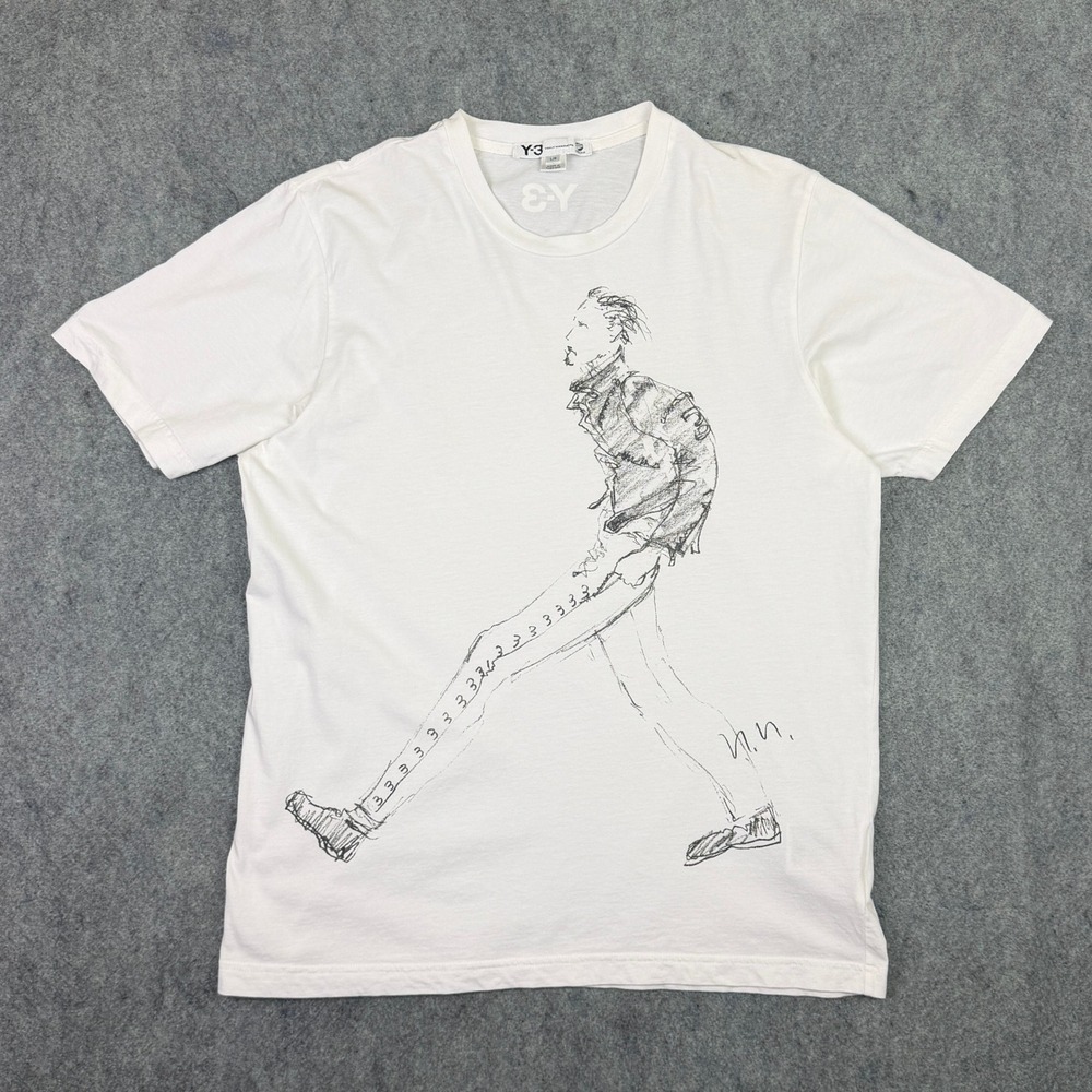 Adidas Y-3 Yohji Yamamoto Sketch Graphic T-Shirt White 2015 AP2405 Mens L